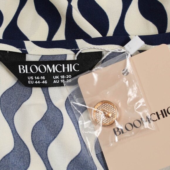 Bloomchic Wavy Print Asymmetrical Neckline Blouse - NWT - 14/16 - Picture 6 of 9